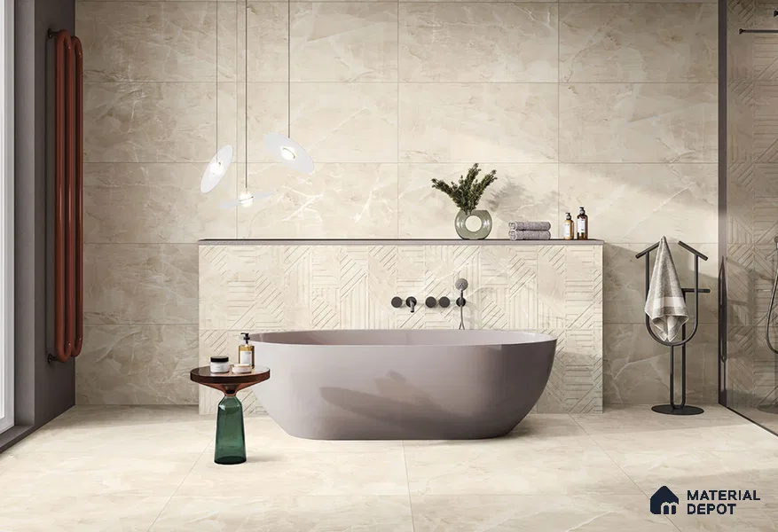 Marble Wall Tile TL 05798 B Gravier Beige Glow Decor 2 ft x 4 ft Vitrified Lush Plus Matte Finish - 9 mm | 6 Random Design | Suitable for Living Room, Bedroom, Bathroom (Sample)