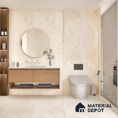 Marble Wall Tile TL 05798 B Gravier Beige Glow Decor 2 ft x 4 ft Vitrified Lush Plus Matte Finish - 9 mm | 6 Random Design | Suitable for Living Room, Bedroom, Bathroom (Sample)