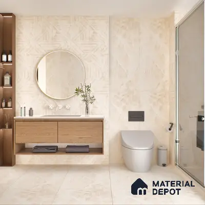 Marble Wall Tile TL 05798 Gravier Beige Glow 2 ft x 4 ft Vitrified Lush Plus Matte Finish - 9 mm | 6 Random Design | Suitable for Living Room, Bedroom, Bathroom