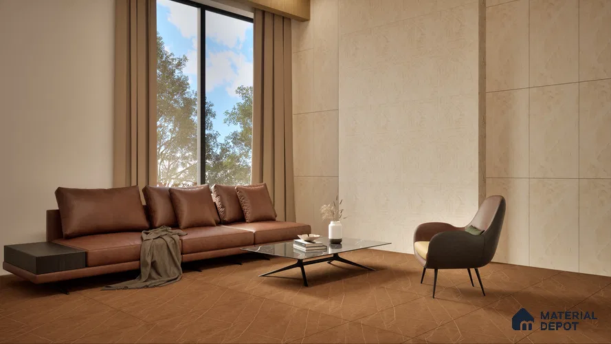 Marble Wall Tile TL 05798 Gravier Beige Glow 2 ft x 4 ft Vitrified Lush Plus Matte Finish - 9 mm | 6 Random Design | Suitable for Living Room, Bedroom, Bathroom