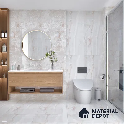 Marble Floor & Wall Tile TL 05810 Gravier Beige Pearl 2 ft x 4 ft Vitrified High Gloss Finish - 9 mm | 8 Random Design | Suitable for Living Room, Bedroom, Bathroom