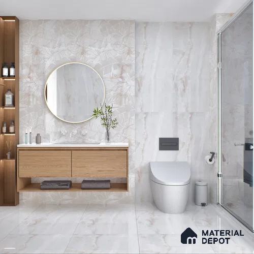 Marble Floor & Wall Tile TL 05810 Gravier Beige Pearl 2 ft x 4 ft Vitrified High Gloss Finish - 9 mm | 8 Random Design | Suitable for Living Room, Bedroom, Bathroom