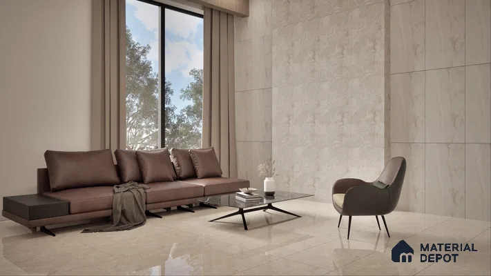 Marble Floor & Wall Tile TL 05810 Gravier Beige Pearl 2 ft x 4 ft Vitrified High Gloss Finish - 9 mm | 8 Random Design | Suitable for Living Room, Bedroom, Bathroom