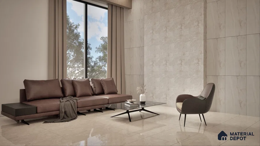 Marble Floor & Wall Tile TL 05810 Gravier Beige Pearl 2 ft x 4 ft Vitrified High Gloss Finish - 9 mm | 8 Random Design | Suitable for Living Room, Bedroom, Bathroom