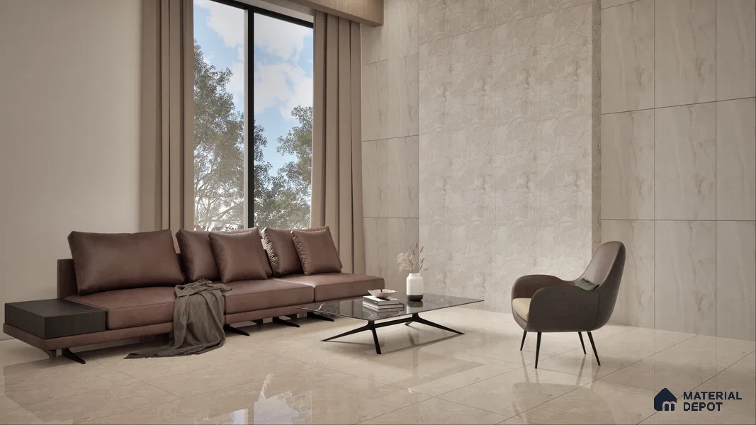 Marble Floor & Wall Tile TL 05810 Gravier Beige Pearl 2 ft x 4 ft Vitrified High Gloss Finish - 9 mm | 8 Random Design | Suitable for Living Room, Bedroom, Bathroom