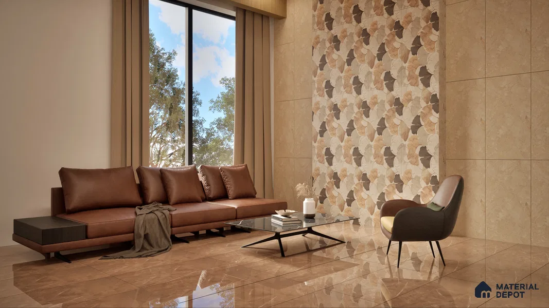 Marble Floor & Wall Tile TL 05811 Gravier Dune Glow 2 ft x 4 ft Vitrified High Gloss Finish - 9 mm | 8 Random Design | Suitable for Living Room, Bedroom, Bathroom (Sample)