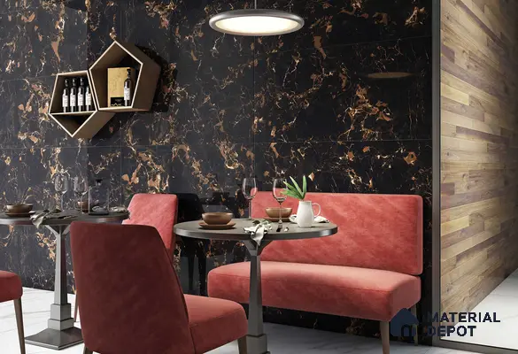 Marble Floor & Wall Tile TL 05819 Gravier Galaxy Gold 2 ft x 4 ft Vitrified High Gloss Finish - 9 mm | 6 Random Design | Suitable for Living Room, Bedroom, Bathroom