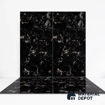 Marble Floor & Wall Tile TL 05819 B Gravier Galaxy Silver 2 ft x 4 ft Vitrified High Gloss Finish - 9 mm | 6 Random Design | Suitable for Living Room, Bedroom, Bathroom