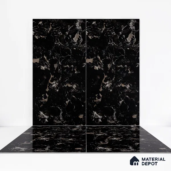 Marble Floor & Wall Tile TL 05819 B Gravier Galaxy Silver 2 ft x 4 ft Vitrified High Gloss Finish - 9 mm | 6 Random Design | Suitable for Living Room, Bedroom, Bathroom