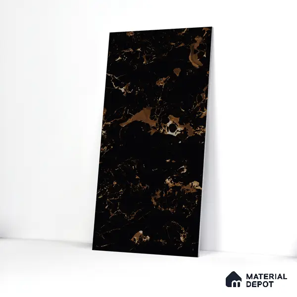 Marble Floor & Wall Tile TL 05819 Gravier Galaxy Gold 2 ft x 4 ft Vitrified High Gloss Finish - 9 mm | 6 Random Design | Suitable for Living Room, Bedroom, Bathroom