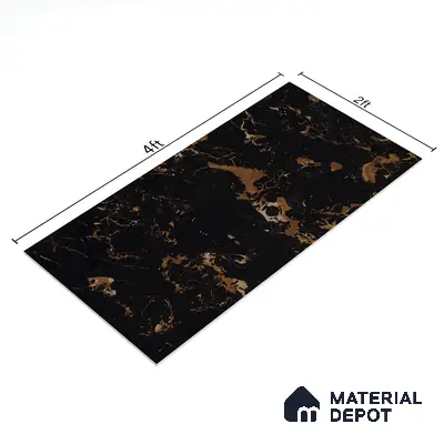 Marble Floor & Wall Tile TL 05819 Gravier Galaxy Gold 2 ft x 4 ft Vitrified High Gloss Finish - 9 mm | 6 Random Design | Suitable for Living Room, Bedroom, Bathroom