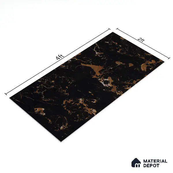 Marble Floor & Wall Tile TL 05819 Gravier Galaxy Gold 2 ft x 4 ft Vitrified High Gloss Finish - 9 mm | 6 Random Design | Suitable for Living Room, Bedroom, Bathroom
