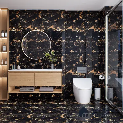 Marble Floor & Wall Tile TL 05819 Gravier Galaxy Gold 2 ft x 4 ft Vitrified High Gloss Finish - 9 mm | 6 Random Design | Suitable for Living Room, Bedroom, Bathroom