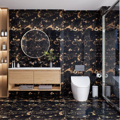 Marble Floor & Wall Tile TL 05819 Gravier Galaxy Gold 2 ft x 4 ft Vitrified High Gloss Finish - 9 mm | 6 Random Design | Suitable for Living Room, Bedroom, Bathroom
