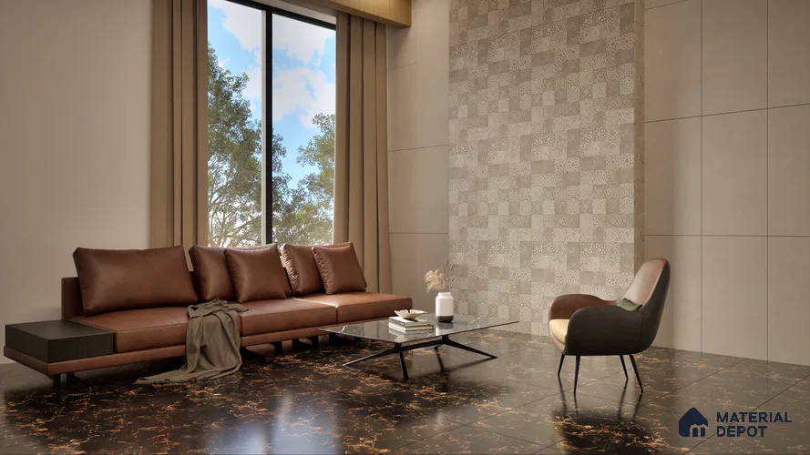 Marble Floor & Wall Tile TL 05819 Gravier Galaxy Gold 2 ft x 4 ft Vitrified High Gloss Finish - 9 mm | 6 Random Design | Suitable for Living Room, Bedroom, Bathroom