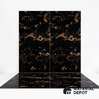 Marble Floor & Wall Tile TL 05819 Gravier Galaxy Gold 2 ft x 4 ft Vitrified High Gloss Finish - 9 mm | 6 Random Design | Suitable for Living Room, Bedroom, Bathroom