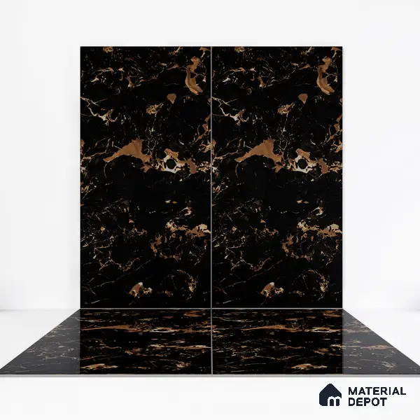 Marble Floor & Wall Tile TL 05819 Gravier Galaxy Gold 2 ft x 4 ft Vitrified High Gloss Finish - 9 mm | 6 Random Design | Suitable for Living Room, Bedroom, Bathroom