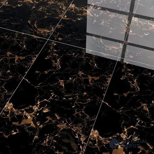 Marble Floor & Wall Tile TL 05819 Gravier Galaxy Gold 2 ft x 4 ft Vitrified High Gloss Finish - 9 mm | 6 Random Design | Suitable for Living Room, Bedroom, Bathroom