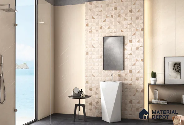 Marble Matching Floor Tile TL 05487 C Lustra Aura Sand 1 ft x 1 ft Ceramic Antiskid Matte Finish - 9 mm | Suitable for Bathroom, Kitchen