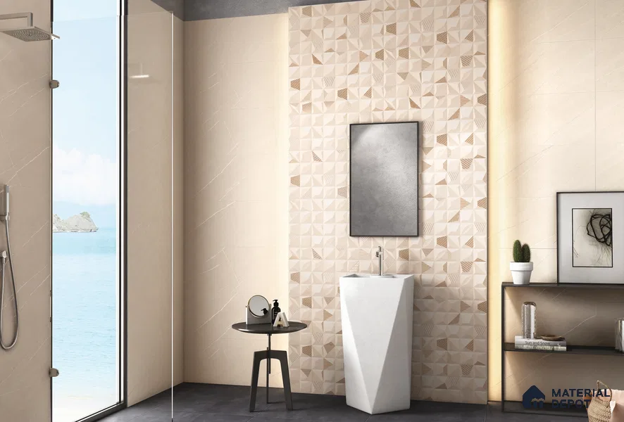 Marble Matching Floor Tile TL 05487 C Lustra Aura Sand 1 ft x 1 ft Ceramic Antiskid Matte Finish - 9 mm | Suitable for Bathroom, Kitchen
