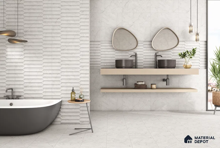 Marble Matching Floor Tile TL 05474 C Lustra Charm Pearl 1 ft x 1 ft Ceramic Antiskid Matte Finish - 9 mm | Suitable for Bathroom, Kitchen (Sample)