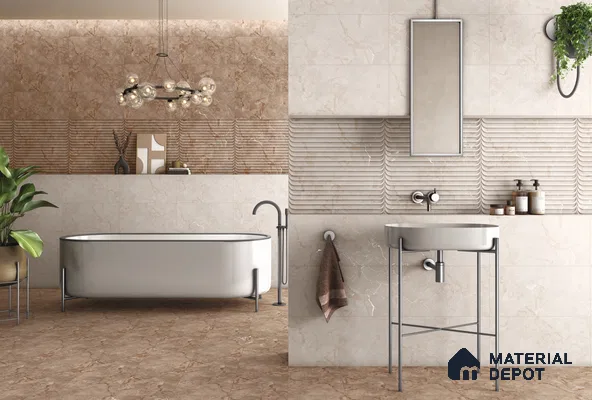 Marble Matching Floor Tile TL 05477 E Lustra Manila Almond 1 ft x 1 ft Ceramic Antiskid Matte Finish - 9 mm | Suitable for Bathroom, Kitchen