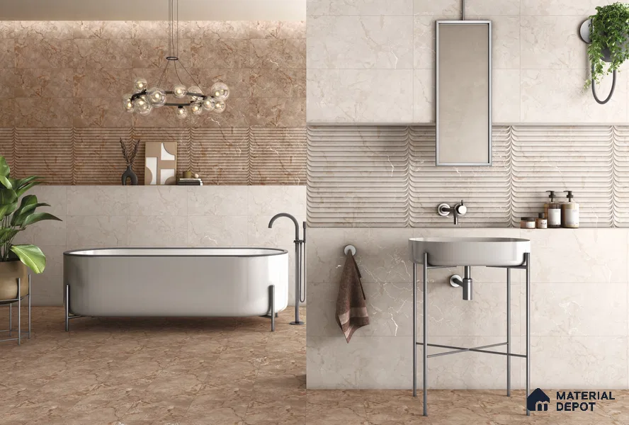 Marble Matching Floor Tile TL 05477 E Lustra Manila Almond 1 ft x 1 ft Ceramic Antiskid Matte Finish - 9 mm | Suitable for Bathroom, Kitchen