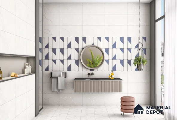 Marble Matching Floor Tile TL 05480 C Lustra Sahara Bianco 1 ft x 1 ft Ceramic Antiskid Matte Finish - 9 mm | Suitable for Bathroom, Kitchen (Sample)