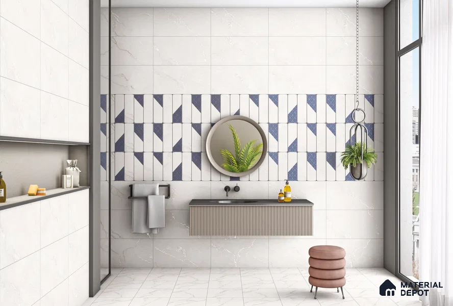 Marble Matching Floor Tile TL 05480 C Lustra Sahara Bianco 1 ft x 1 ft Ceramic Antiskid Matte Finish - 9 mm | Suitable for Bathroom, Kitchen (Sample)