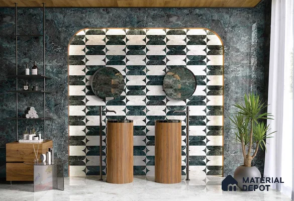 Marble Wall & Floor Tile TL 05534 C Lustro Aqua 2 ft x 4 ft Vitrified Glossy Finish - 9 mm | 8 Random Design | Suitable for Living Room, Bedroom, Bathroom, Kitchen (Sample)