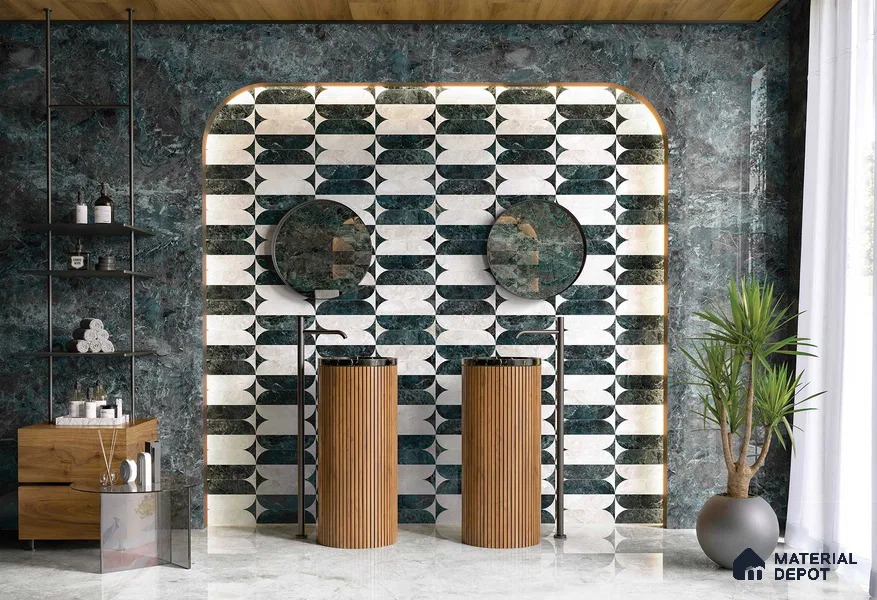 Marble Wall & Floor Tile TL 05534 C Lustro Aqua 2 ft x 4 ft Vitrified Glossy Finish - 9 mm | 8 Random Design | Suitable for Living Room, Bedroom, Bathroom, Kitchen (Sample)