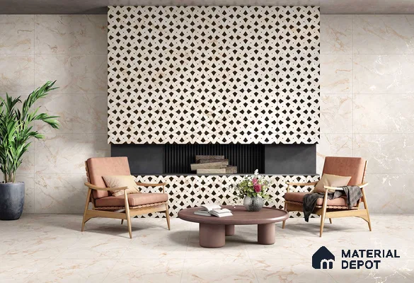 Carving Floor & Wall Tile TL 05800 C Gravier Nebula Ivory 2 ft x 4 ft Vitrified Carving Matte Finish - 9 mm | 10 Random Design | Suitable for Living Room, Bedroom, Bathroom (Sample)