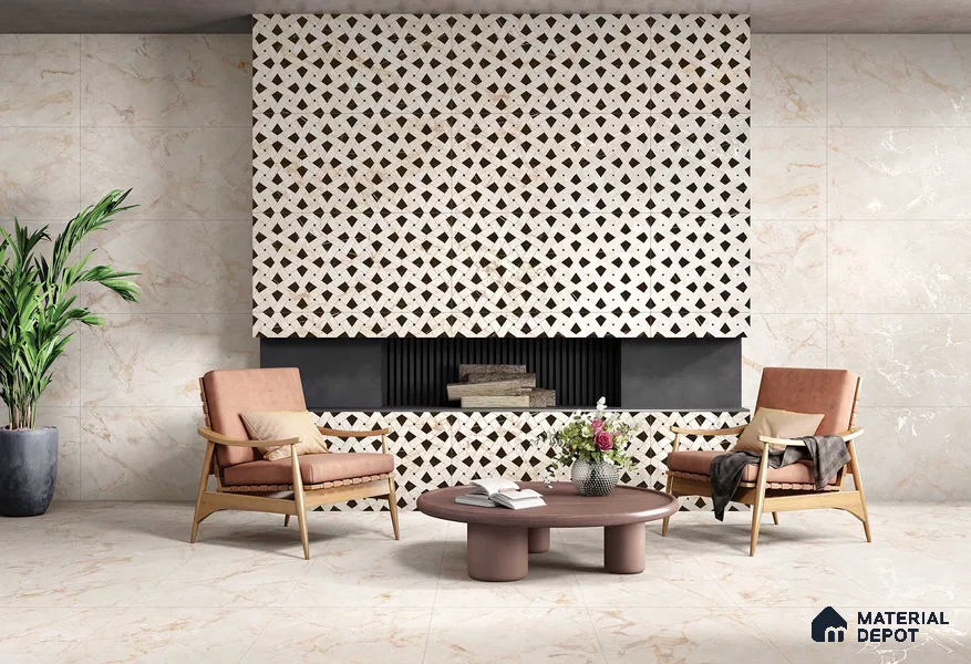 Carving Floor & Wall Tile TL 05800 C Gravier Nebula Ivory 2 ft x 4 ft Vitrified Carving Matte Finish - 9 mm | 10 Random Design | Suitable for Living Room, Bedroom, Bathroom (Sample)