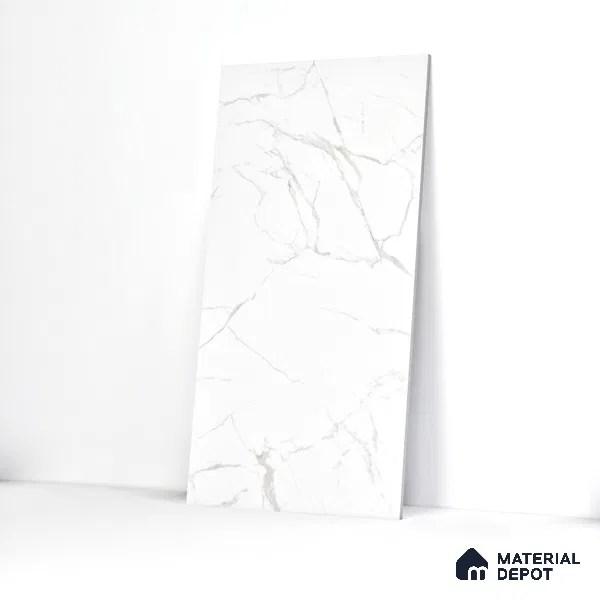 Marble Floor & Wall Tile TL 05883 C Gravier Noble White 5.2 ft x 2.6 ft Vitrified High Gloss Finish - 9 mm | 4 Random Design | Suitable for Living Room, Bedroom, Bathroom (Sample)