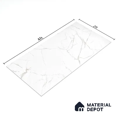 Marble Floor & Wall Tile TL 05883 Gravier Noble White 2 ft x 4 ft Vitrified Glossy Finish - 9 mm | 6 Random Design | Suitable for Living Room, Bedroom, Bathroom (Sample)