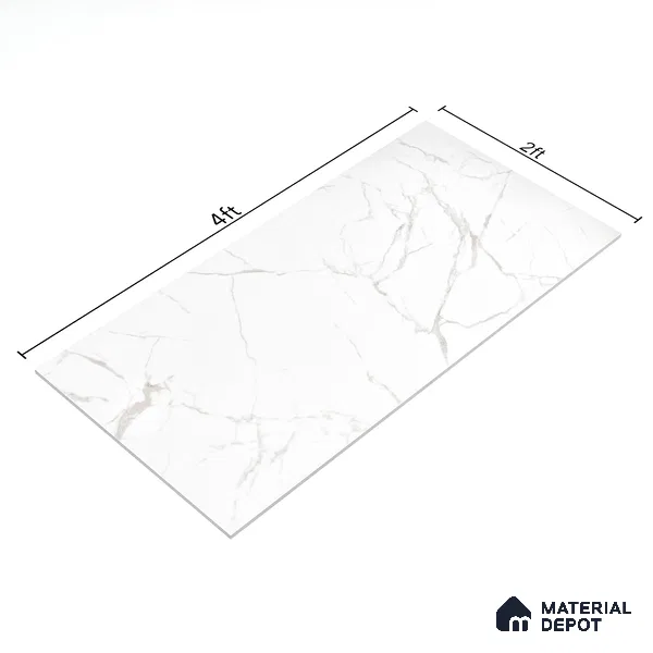 Marble Floor & Wall Tile TL 05883 Gravier Noble White 2 ft x 4 ft Vitrified Glossy Finish - 9 mm | 6 Random Design | Suitable for Living Room, Bedroom, Bathroom (Sample)