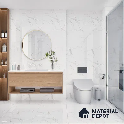 Marble Floor & Wall Tile TL 05883 C Gravier Noble White 5.2 ft x 2.6 ft Vitrified High Gloss Finish - 9 mm | 4 Random Design | Suitable for Living Room, Bedroom, Bathroom (Sample)