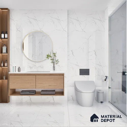 Marble Floor & Wall Tile TL 05883 Gravier Noble White 2 ft x 4 ft Vitrified Glossy Finish - 9 mm | 6 Random Design | Suitable for Living Room, Bedroom, Bathroom