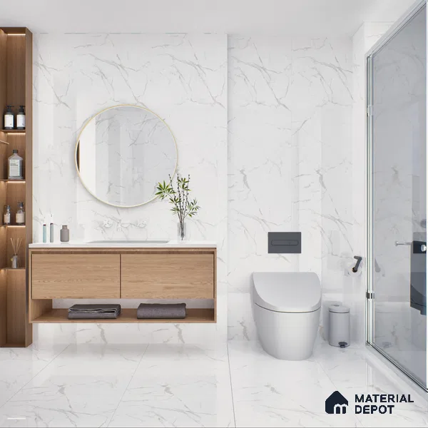Marble Floor & Wall Tile TL 05883 C Gravier Noble White 5.2 ft x 2.6 ft Vitrified High Gloss Finish - 9 mm | 4 Random Design | Suitable for Living Room, Bedroom, Bathroom (Sample)