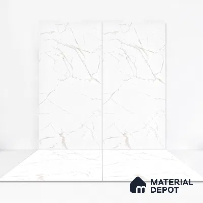 Marble Floor & Wall Tile TL 05883 C Gravier Noble White 5.2 ft x 2.6 ft Vitrified High Gloss Finish - 9 mm | 4 Random Design | Suitable for Living Room, Bedroom, Bathroom (Sample)