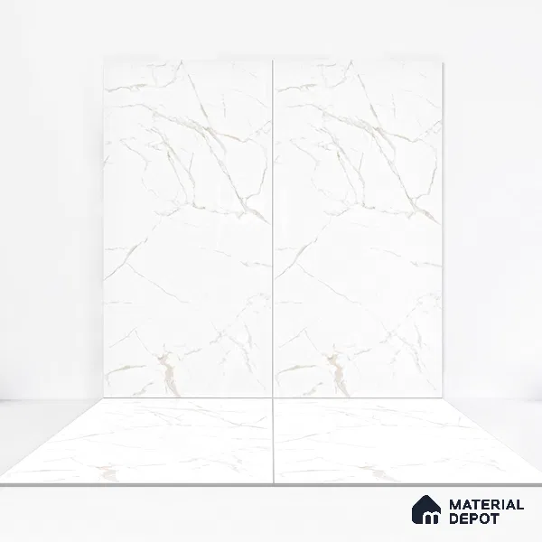 Marble Floor & Wall Tile TL 05883 C Gravier Noble White 5.2 ft x 2.6 ft Vitrified High Gloss Finish - 9 mm | 4 Random Design | Suitable for Living Room, Bedroom, Bathroom (Sample)