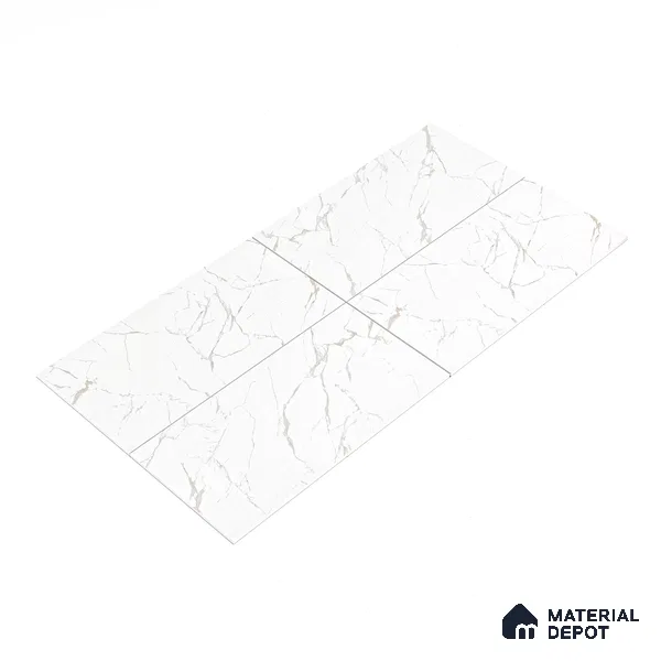 Marble Floor & Wall Tile TL 05883 C Gravier Noble White 5.2 ft x 2.6 ft Vitrified High Gloss Finish - 9 mm | 4 Random Design | Suitable for Living Room, Bedroom, Bathroom (Sample)