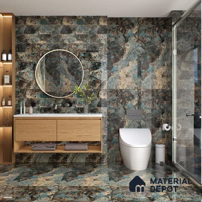 Marble Wall Tile TL 05459 B Obsidian Aqua Decor 2 ft x 4 ft Vitrified High Gloss Finish - 9 mm | Suitable for Living Room, Bedroom, Bathroom, Kitchen