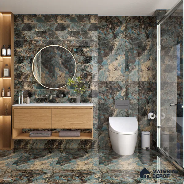 Marble Wall Tile TL 05459 B Obsidian Aqua Decor 2 ft x 4 ft Vitrified High Gloss Finish - 9 mm | Suitable for Living Room, Bedroom, Bathroom, Kitchen