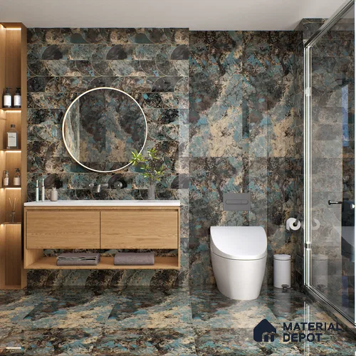 Marble Wall Tile TL 05459 B Obsidian Aqua Decor 2 ft x 4 ft Vitrified High Gloss Finish - 9 mm | Suitable for Living Room, Bedroom, Bathroom, Kitchen