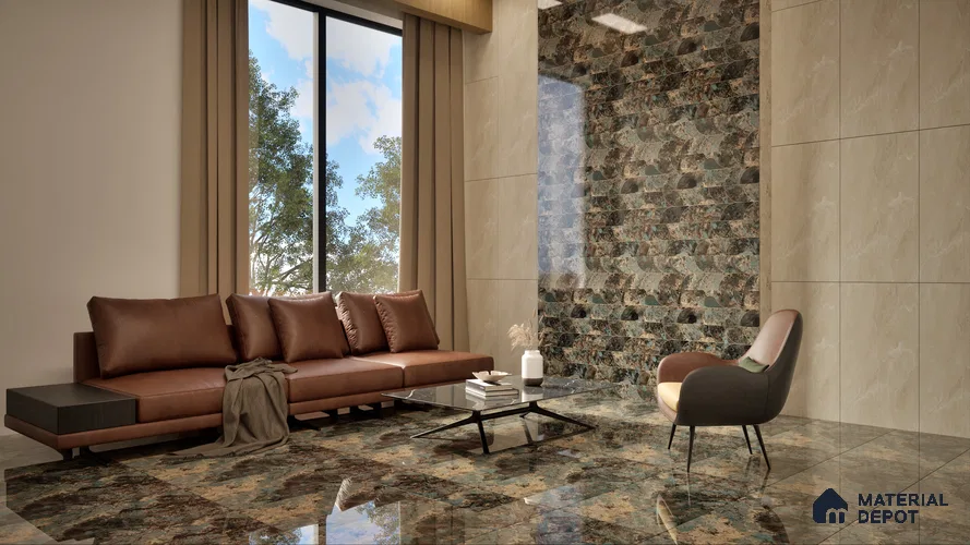Marble Wall Tile TL 05459 B Obsidian Aqua Decor 2 ft x 4 ft Vitrified High Gloss Finish - 9 mm | Suitable for Living Room, Bedroom, Bathroom, Kitchen