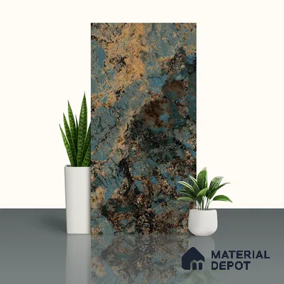 Marble Wall Tile TL 05459 Obsidian Aqua 2 ft x 4 ft Vitrified High Gloss Finish - 9 mm | 4 Random Design | Suitable for Living Room, Bedroom, Bathroom, Kitchen (Sample)