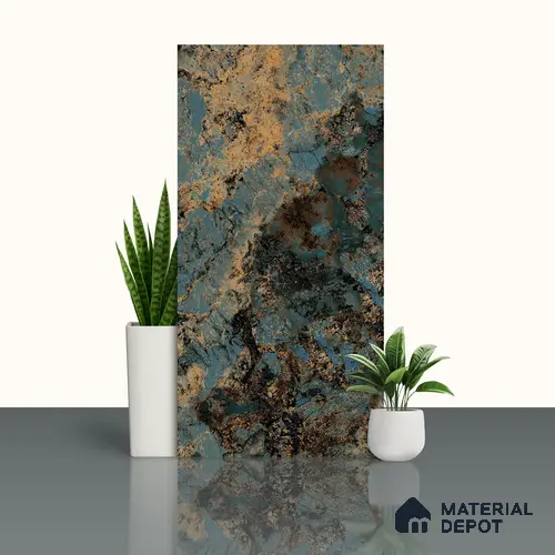 Marble Wall Tile TL 05459 Obsidian Aqua 2 ft x 4 ft Vitrified High Gloss Finish - 9 mm | 4 Random Design | Suitable for Living Room, Bedroom, Bathroom, Kitchen