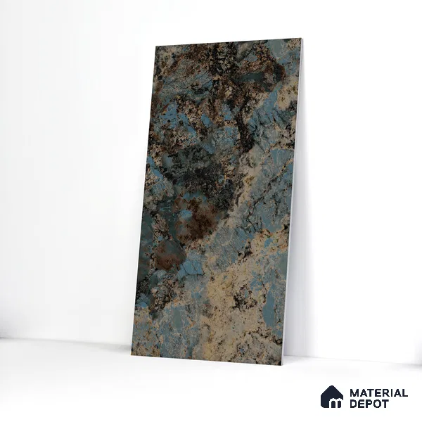 Marble Wall Tile TL 05459 Obsidian Aqua 2 ft x 4 ft Vitrified High Gloss Finish - 9 mm | 4 Random Design | Suitable for Living Room, Bedroom, Bathroom, Kitchen (Sample)