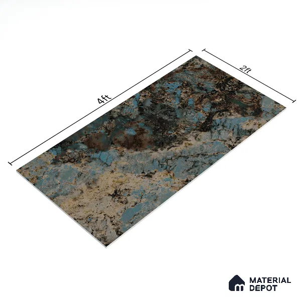Marble Wall Tile TL 05459 Obsidian Aqua 2 ft x 4 ft Vitrified High Gloss Finish - 9 mm | 4 Random Design | Suitable for Living Room, Bedroom, Bathroom, Kitchen (Sample)